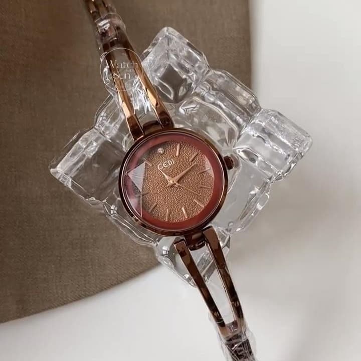 Dainty Brown/Silver Round Chain Watch for Women