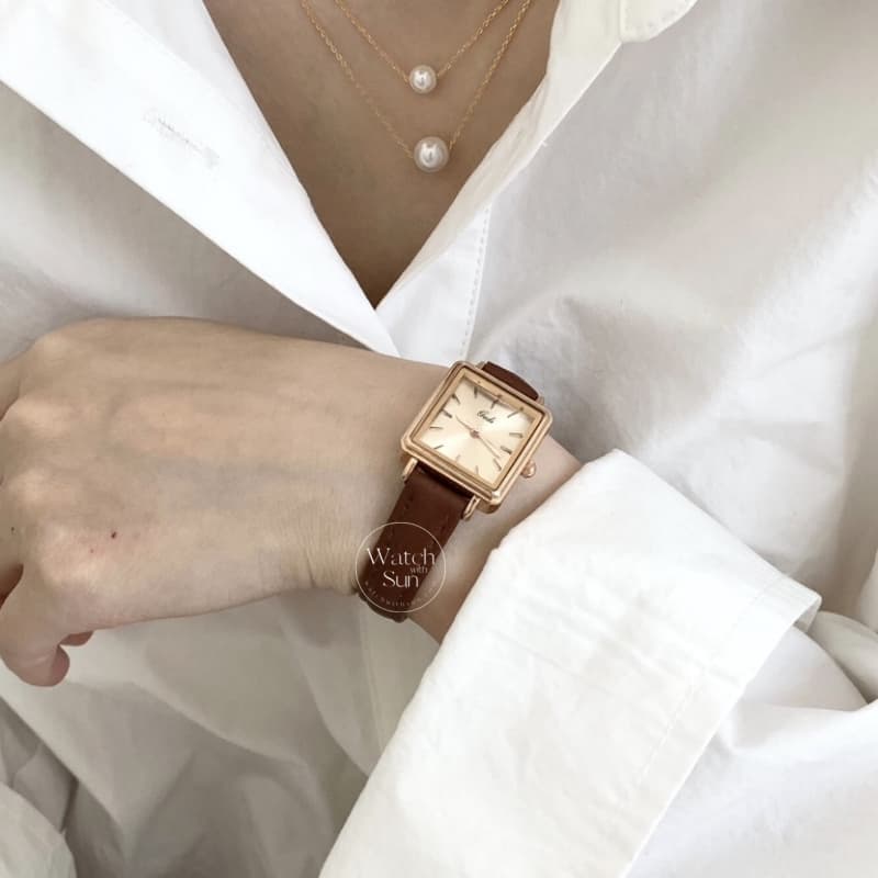 Classic Black/Brown Rectangle Leather Watch for Women