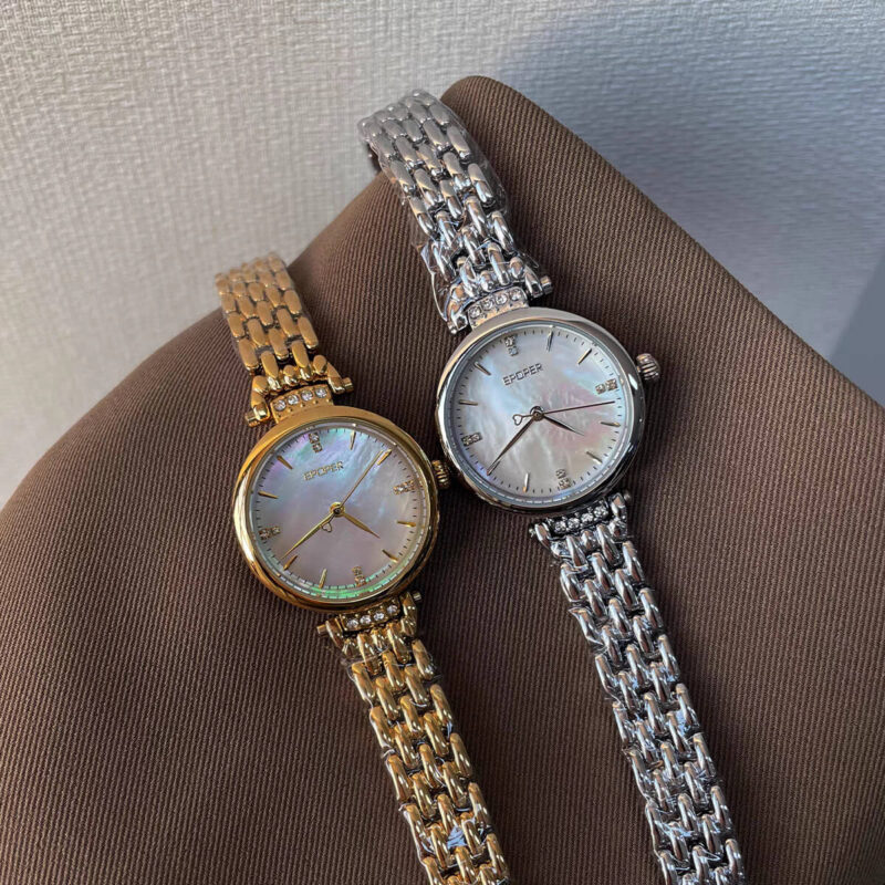 Vintage Gold/Silver Round Face Mother of Pearl Watch
