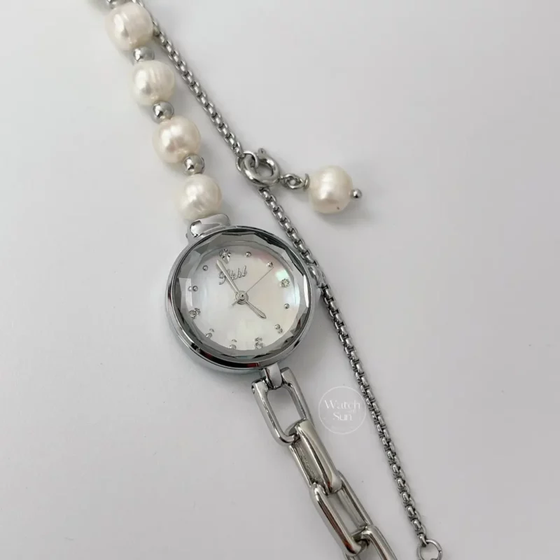 Handmade Freshwater Pearl Bracelet Watch for Women Dainty Mother of Pearl Dial Silver Watch