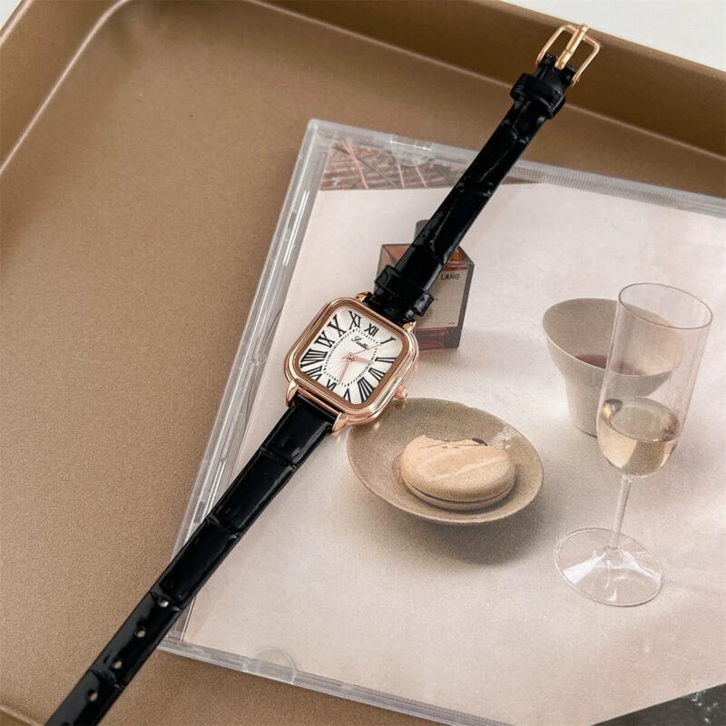 Danity Square Face Brown/Black/Red Leather Watch