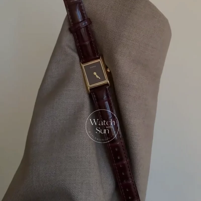 Classic Brown eather Square Black Dial Watch for Women