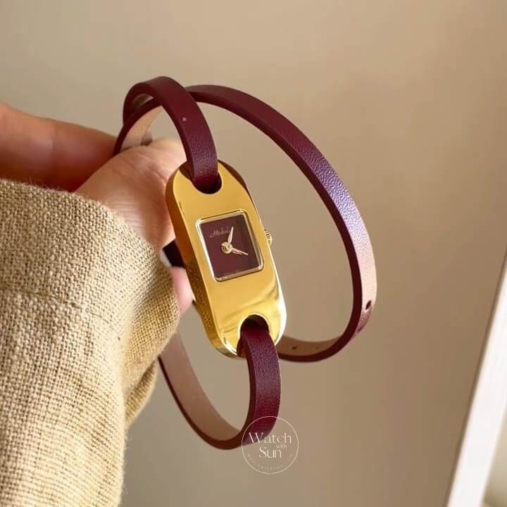 Chic Oval Face Red Leather Watch for Women
