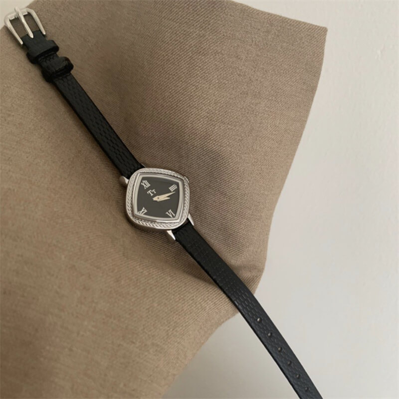 Vintage Style Brown/Black Embossed Leather Couture Watch