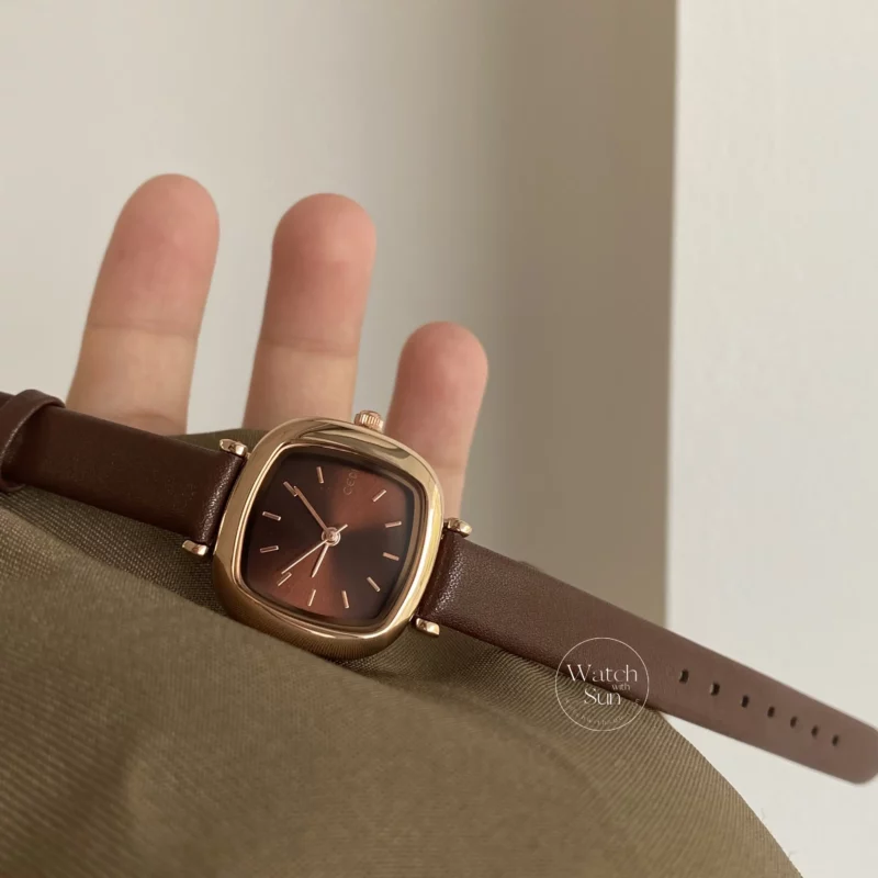 Dainty Black/Brown/Grey Square Women's Leather Watch