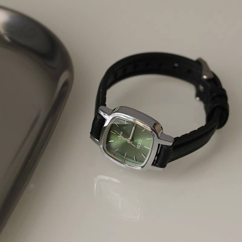 Dainty Black Square Quartz Leather Watch for Women