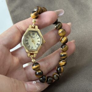 Natural Tigers Eye Handmade Bracelet Polygon Watch