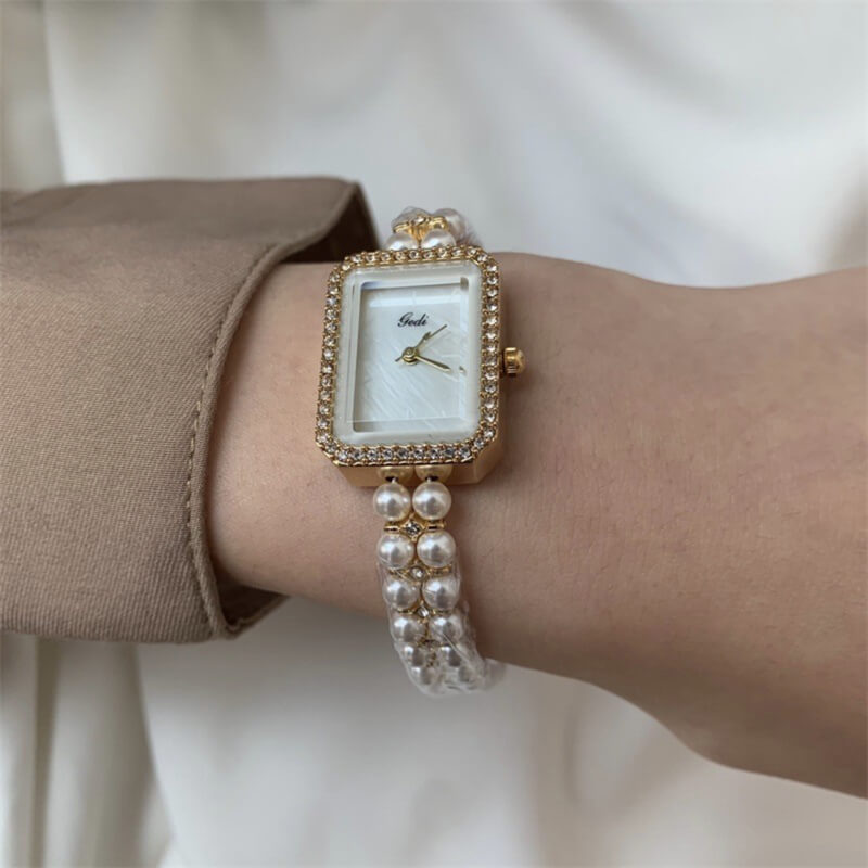 Chic Style Silver/Rose Gold Square Pearl Bracelet Watch