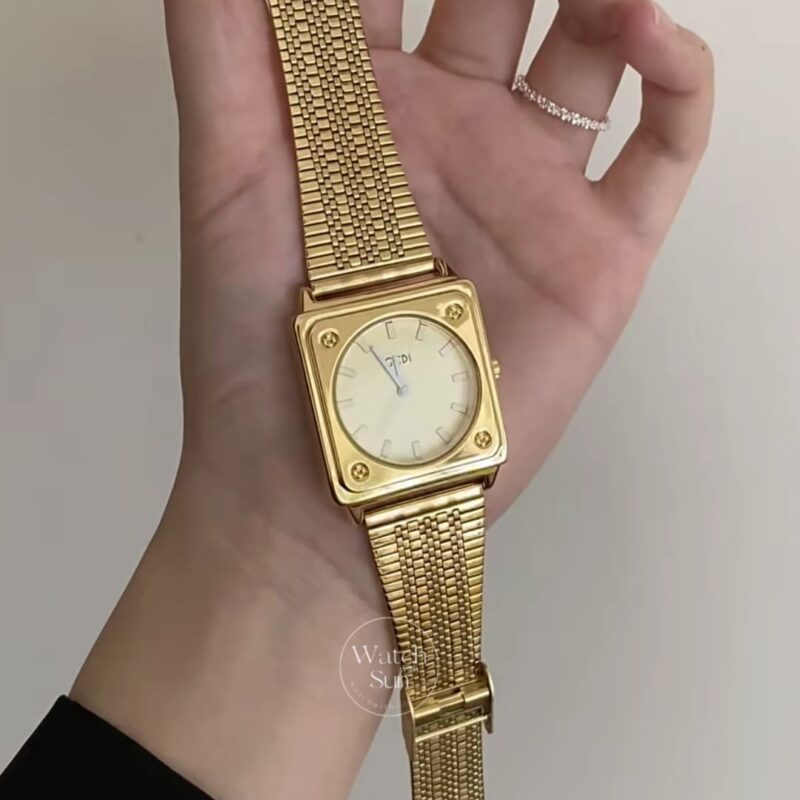 Vintage Style Gold/Blue/Pink Square Stainless Steel Watch