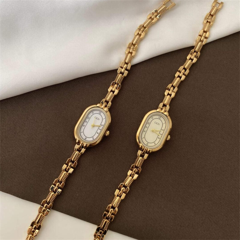 Chic Beige Oval Face Bracelet Watch