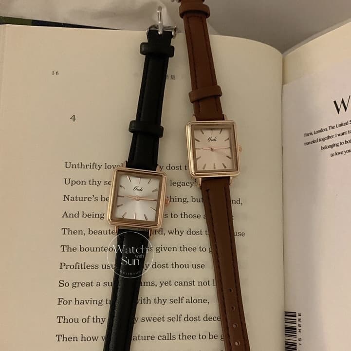 Classic Black/Brown Rectangle Leather Watch for Women