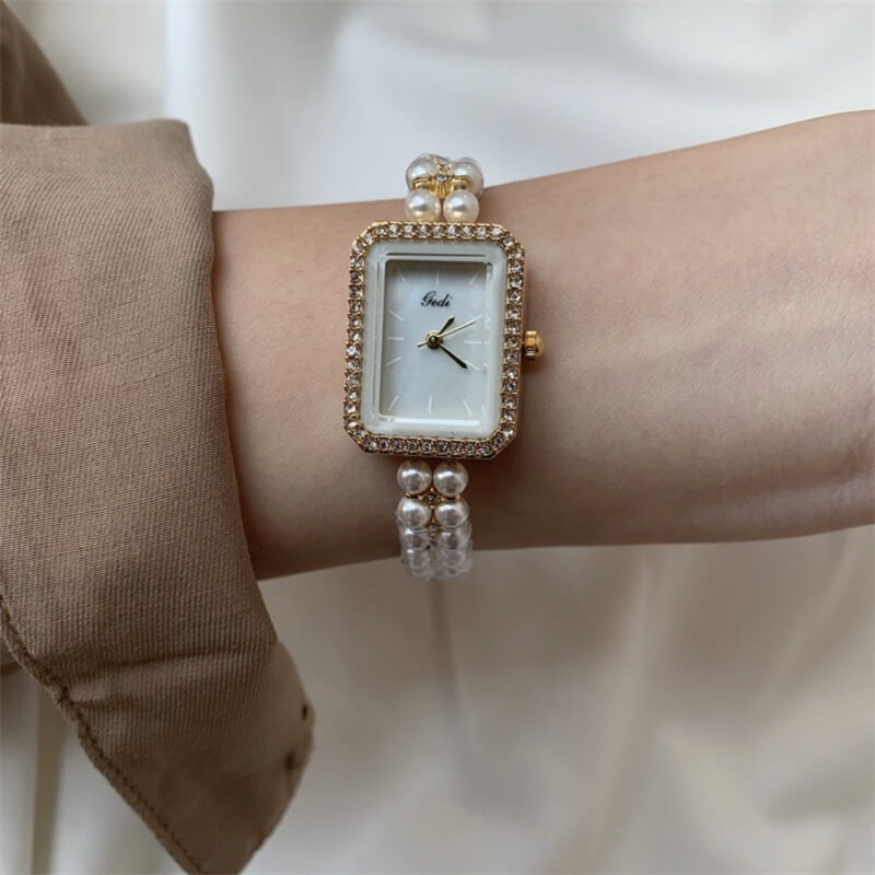 Chic Style Silver/Rose Gold Square Pearl Bracelet Watch