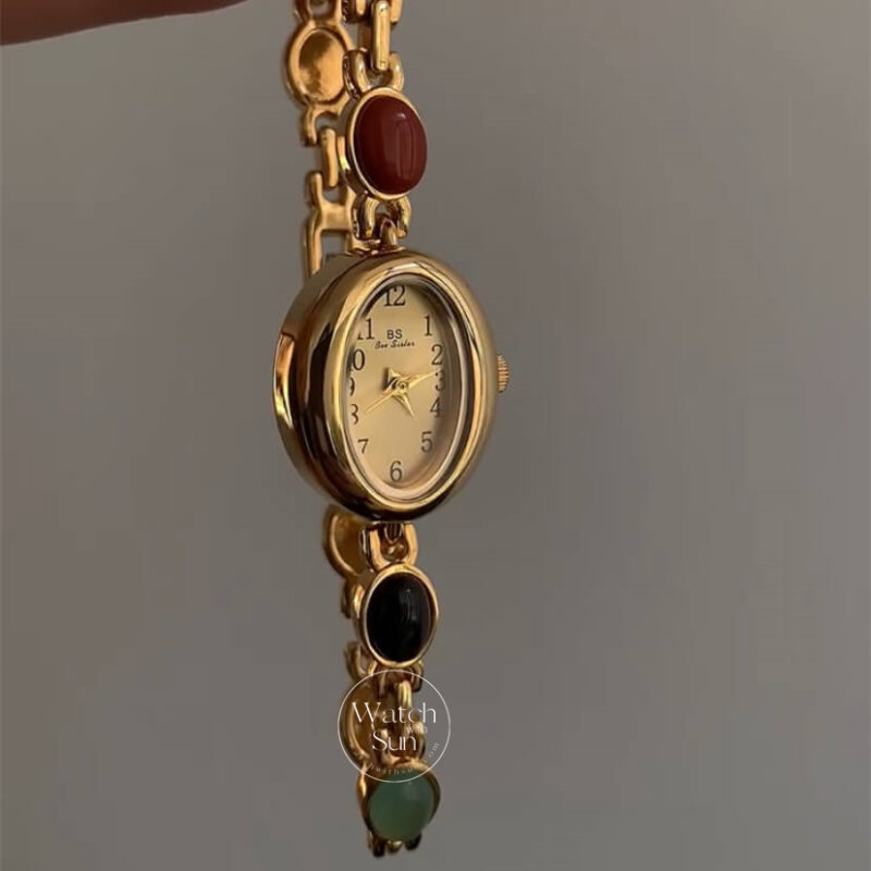 Vintage Style Colorful Nature Stone Bracelet Watch