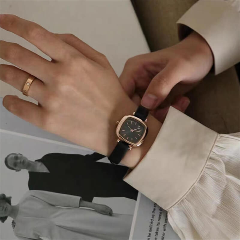 Dainty Black/Brown/Grey Square Women’s Leather Watch