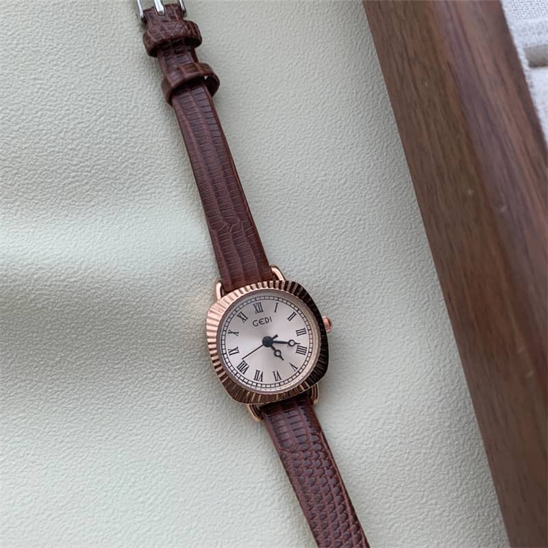 Vintage Style Brown/Black Leather Watch for Women