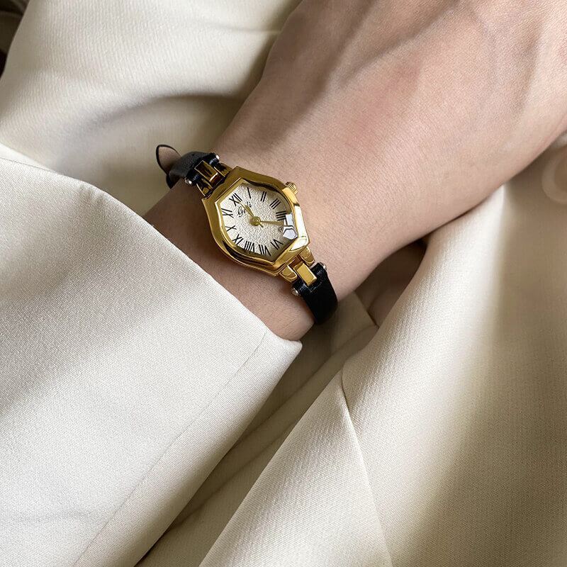 Classic Brown/Black Polygon Leather Wristwatch