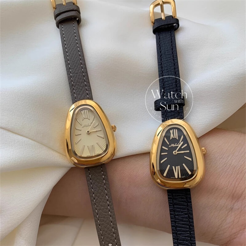 Vintage Style Brown/Black Snake Head Shape Leather Watch