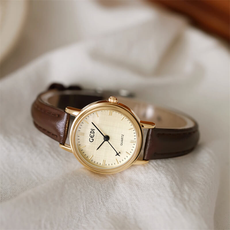 Modern Style Brown Round Leather Watch for Women