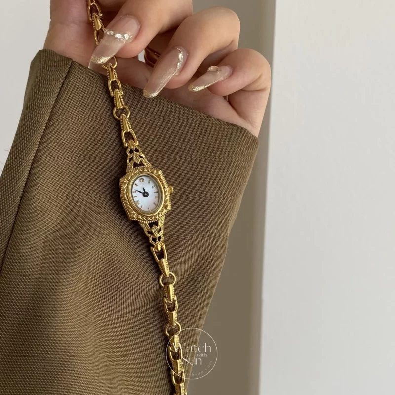 Vintage Gold Watches for Women Mother of Pearl Dial Watches