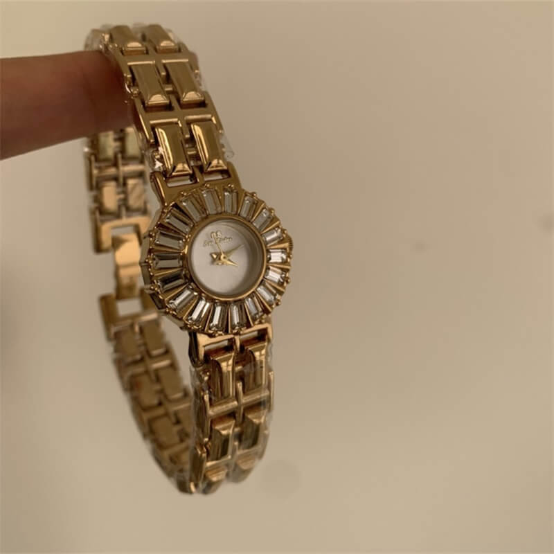 Dainty Gold/Silver Sparkling Flower-Shaped Bracelet Watch