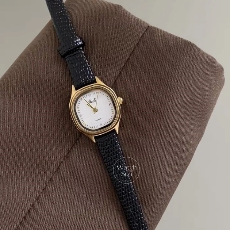 Women's Minimalist Black/Brown Square Leather Watch