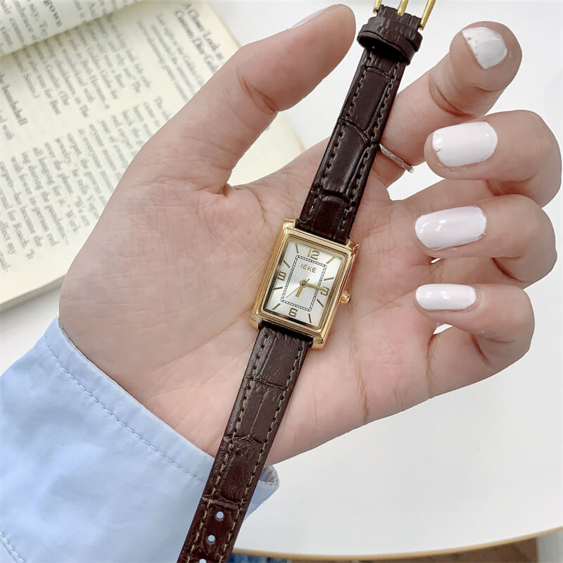 Classic Black Rectangle Women’s Leather Watch