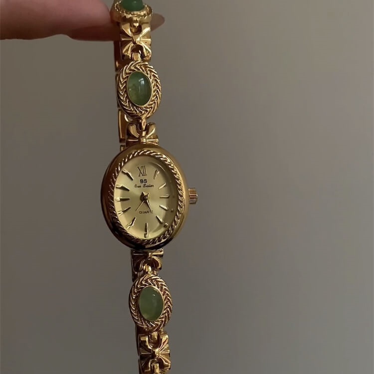 Vintage Style Green Jade Stone Bracelet Watch
