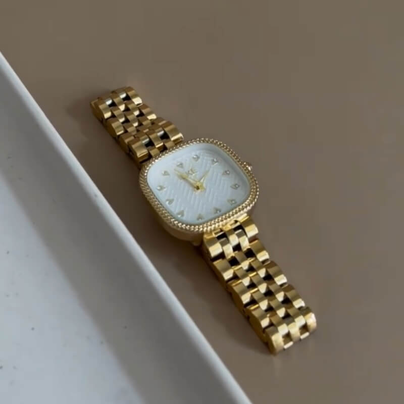 Dainty Gold/Silver Square Face Wheat Pattern Dial Watch