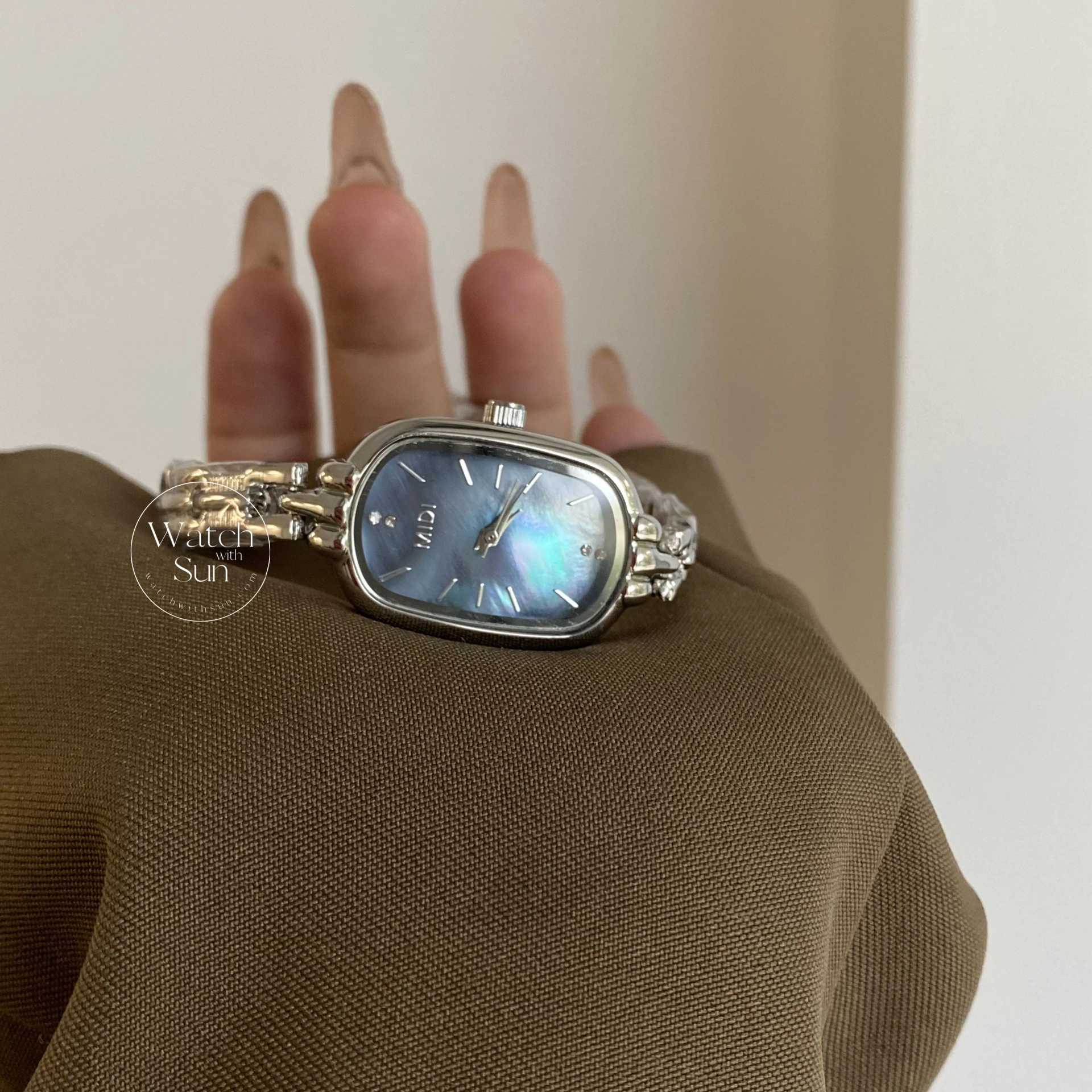 WatchwithSun Dainty Silver-Blue Mother of Pearl Bracelet Ladies Watch