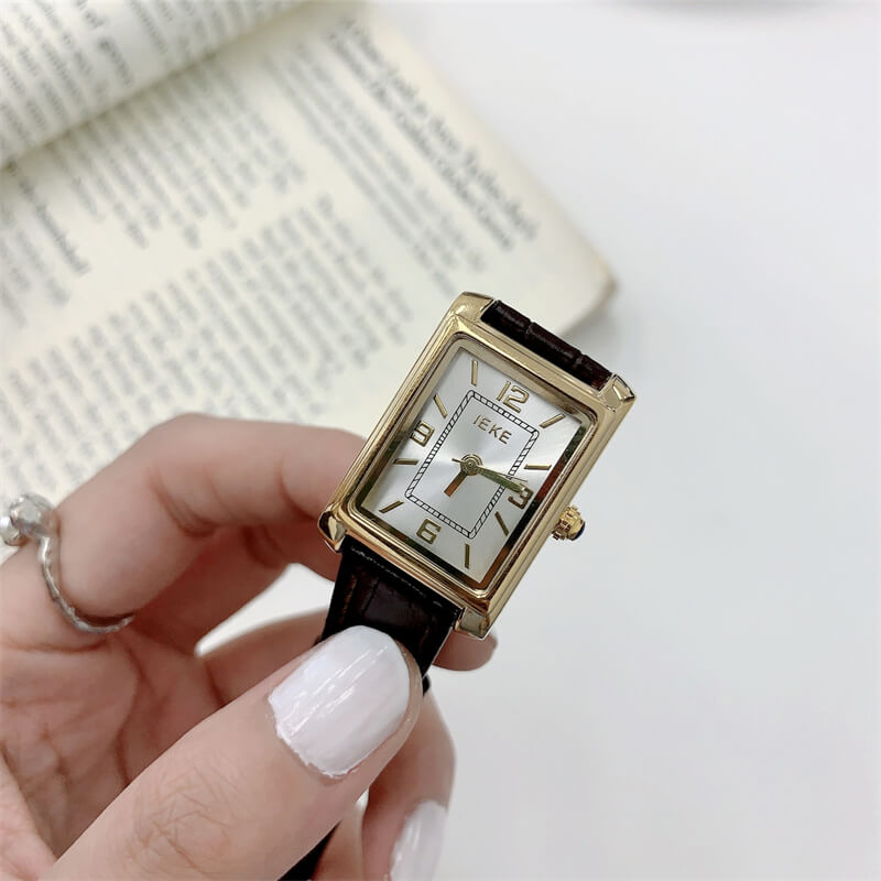 Classic Black Rectangle Women’s Leather Watch