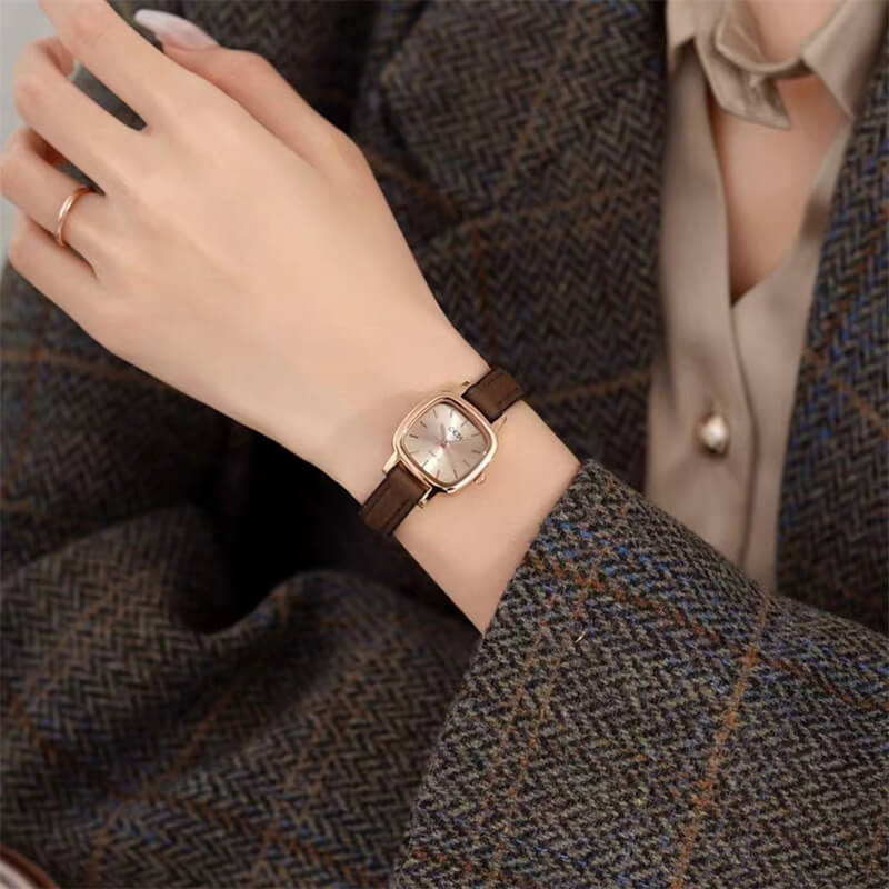 Classic Black/Brown/Silver Square Leather Watch