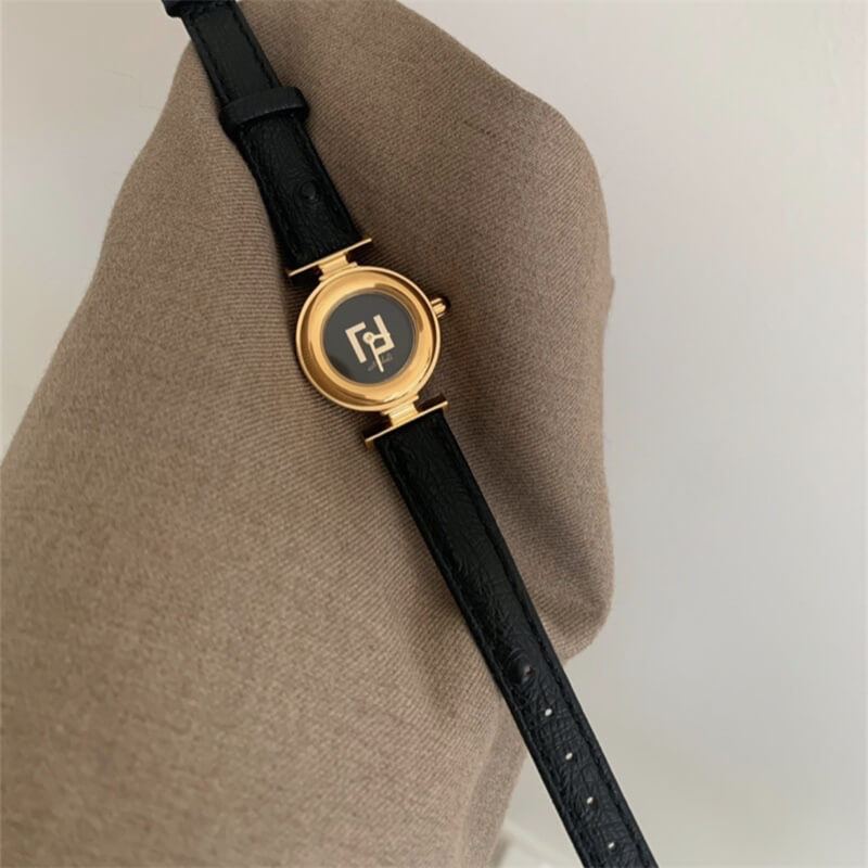 Classic Black Round Genuine Leather Dial Women’s Watch