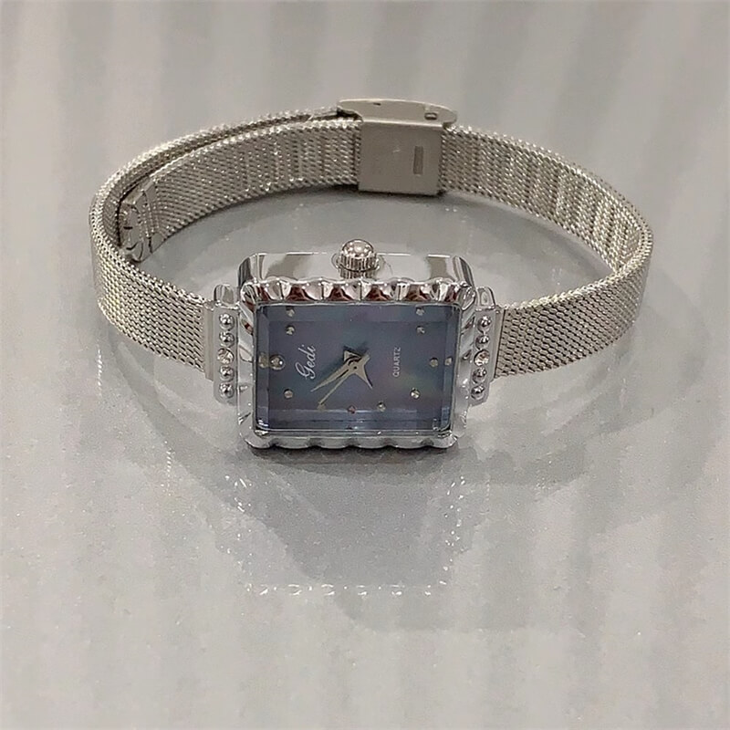 Chic Style Silver-Blue Rectangle Stainless Steel Watch