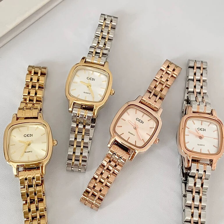 Dainty Two-Tone Square Bracelet Ladies Watch