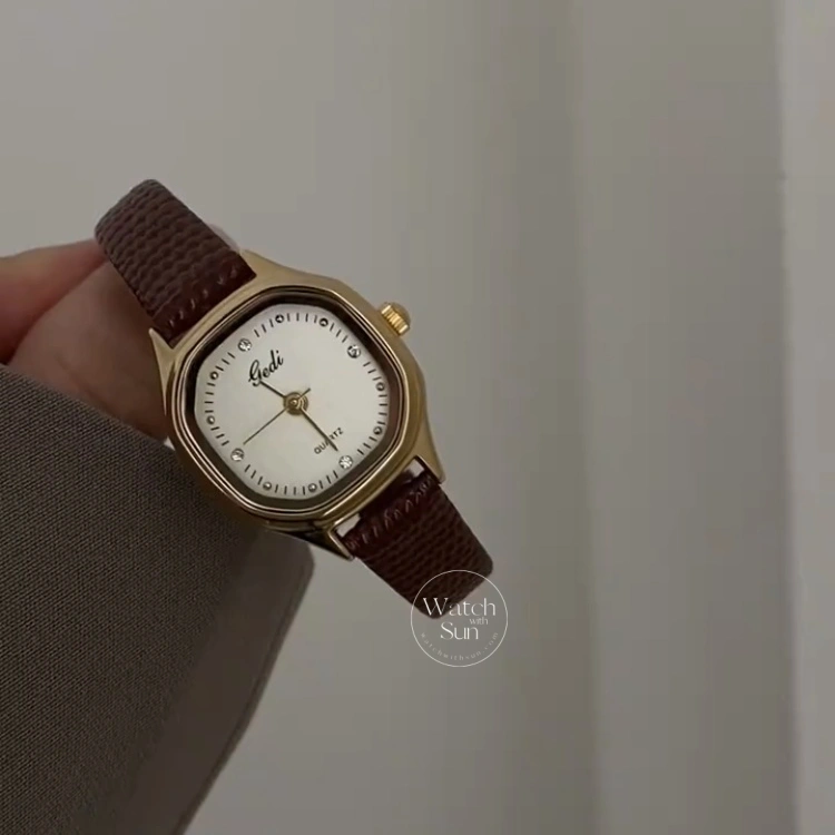 Women's Minimalist Black/Brown Square Leather Watch