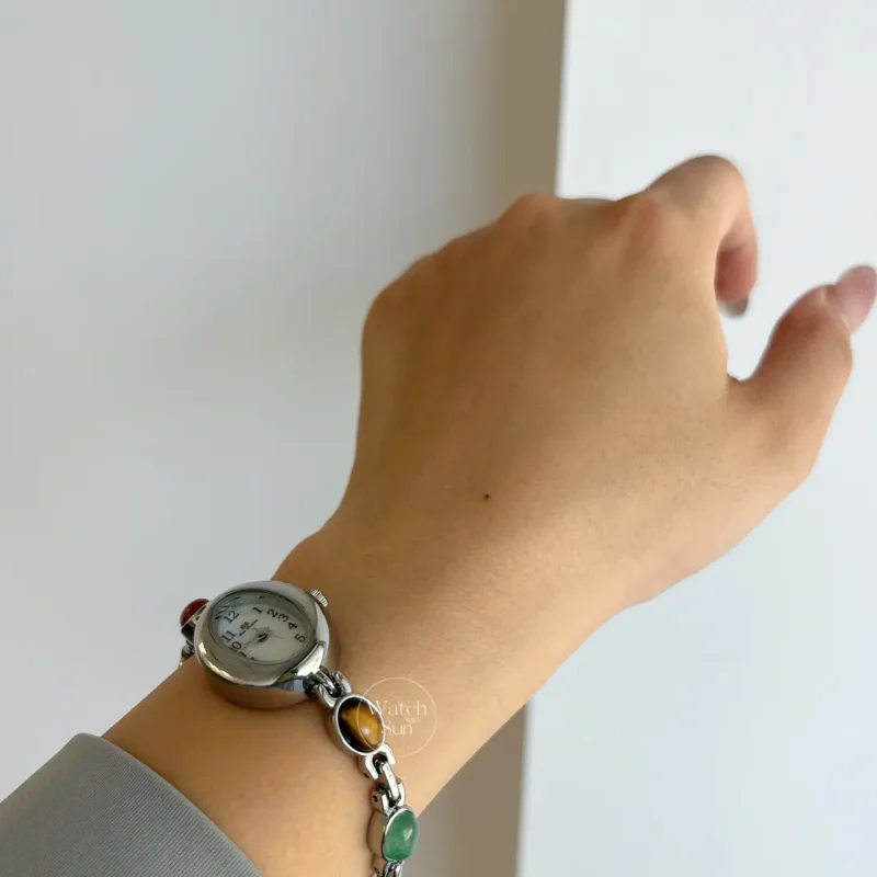 Vintage Style Colorful Nature Stone Bracelet Watch for Women