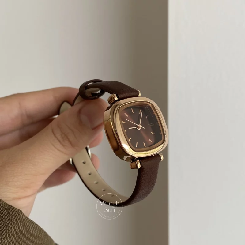 Dainty Black/Brown/Grey Square Women's Leather Watch