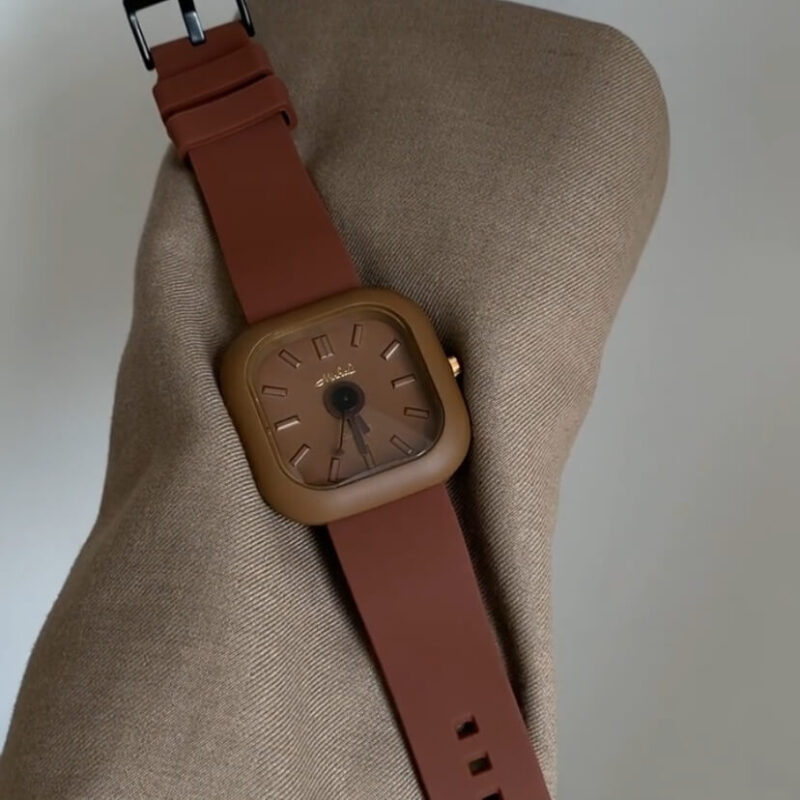Vintage Style Rectangle Face Brown Band Watch