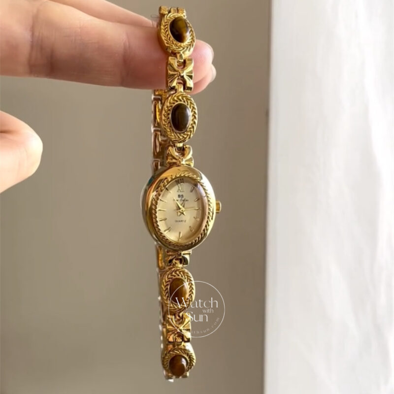 Vintage Natural Tiger's Eye Stone Bracelet Watch