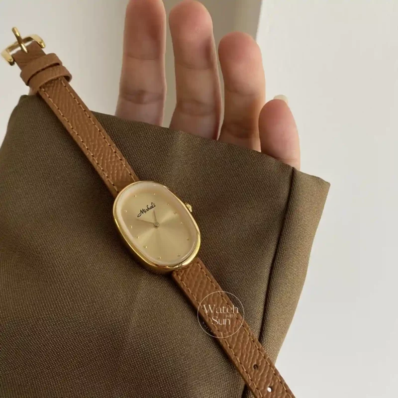 Minimalist Style Orange/Black Black Leather Watch