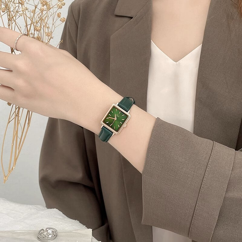 Classic Black/Brown Rectangle Leather Watch for Women