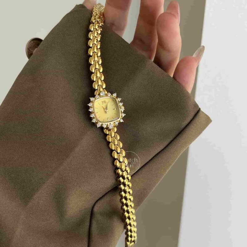 Square Face Gold Bracelet Zirconia Watch