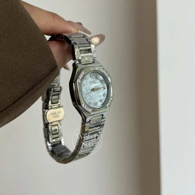 Dainty Blue Mother of Pearl Dial Silver Bracelet Watch