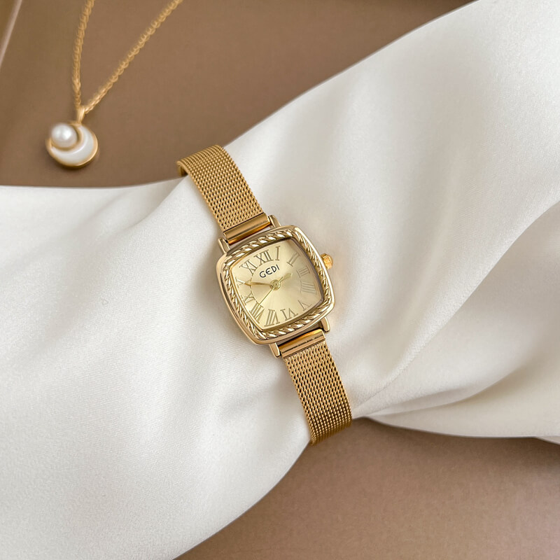 Vintage Style Golden Square Stainless Steel Watch