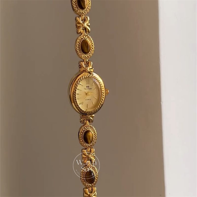 Vintage Natural Tiger's Eye Stone Bracelet Watch