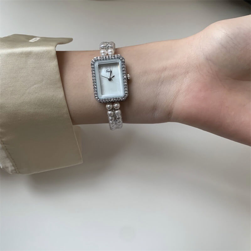 Chic Style Silver/Rose Gold Square Pearl Bracelet Watch