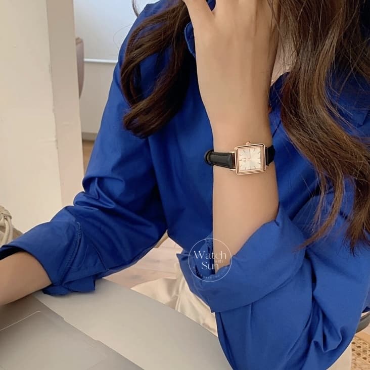 Classic Black/Brown Rectangle Leather Watch for Women
