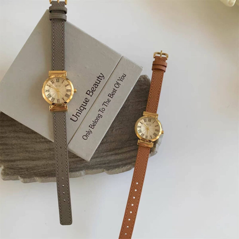 Vintage Style Black/Brown/Grey Round Face Ladies Wristwatch