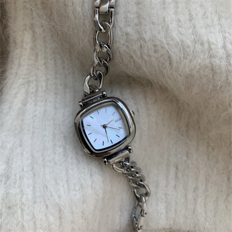 Chic Style Silver Square Mother of Pearl Bracelet Watch
