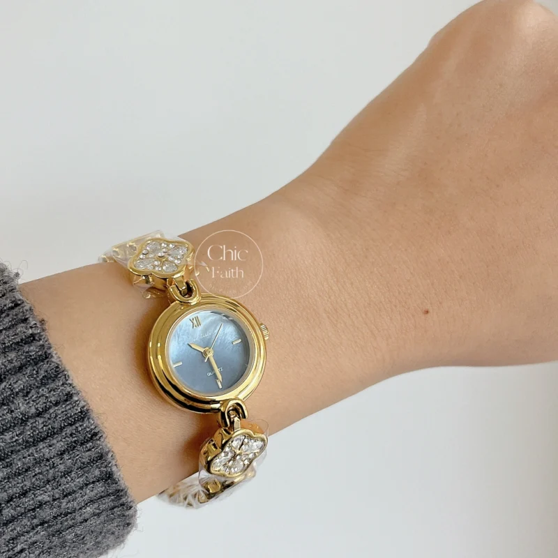 Four Leaf Clover Bracelet Watch for Women Crystal Accents 